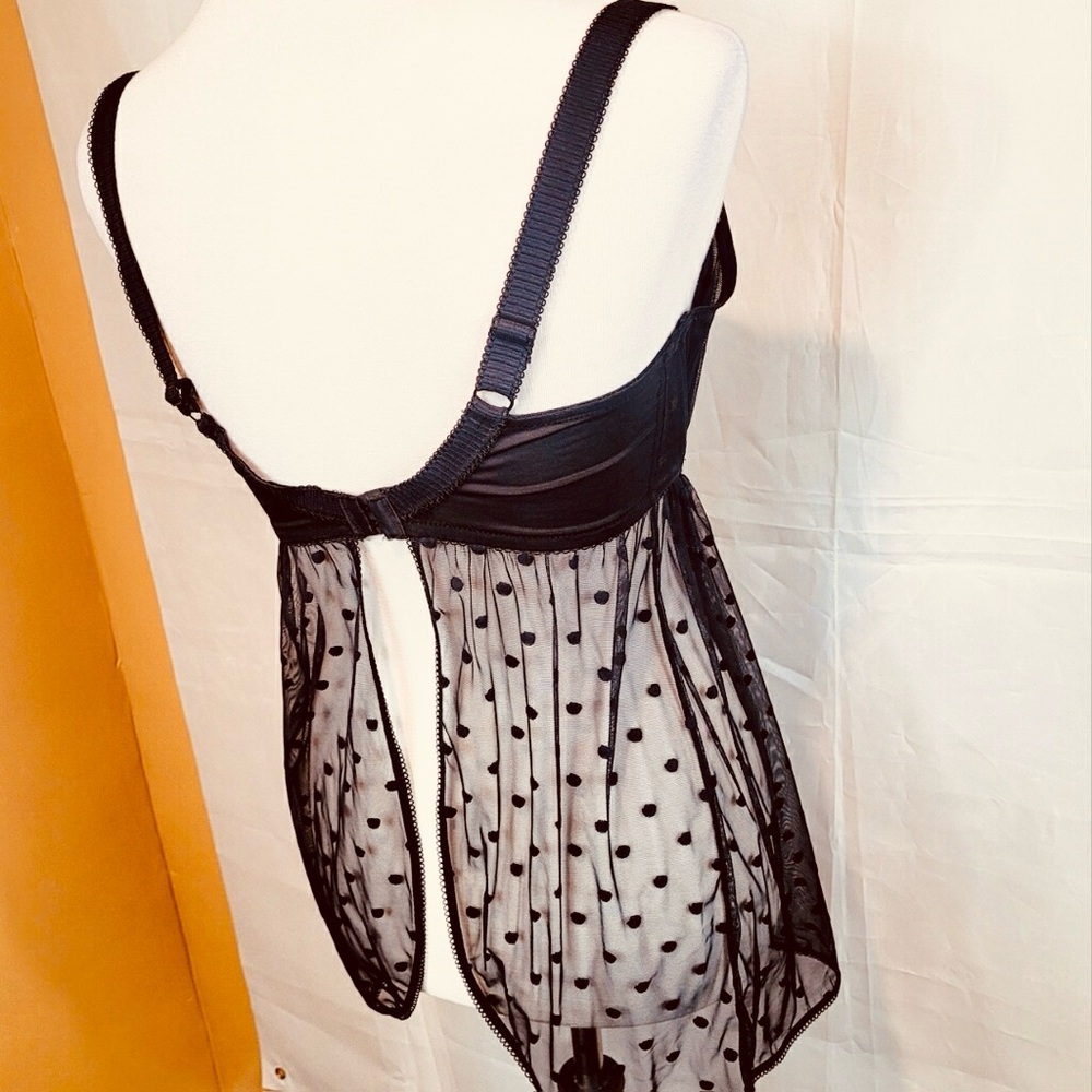 Cleo by Panache Sheer Black Lace Polka Dot Chemise - Picture 4 of 6